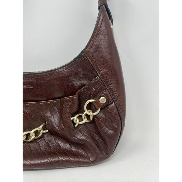 Lancel [Authentic] Curb‎ Dark Brown Leather Weave Gold Chain Shoulder Bag, EUC - Picture 4 of 13
